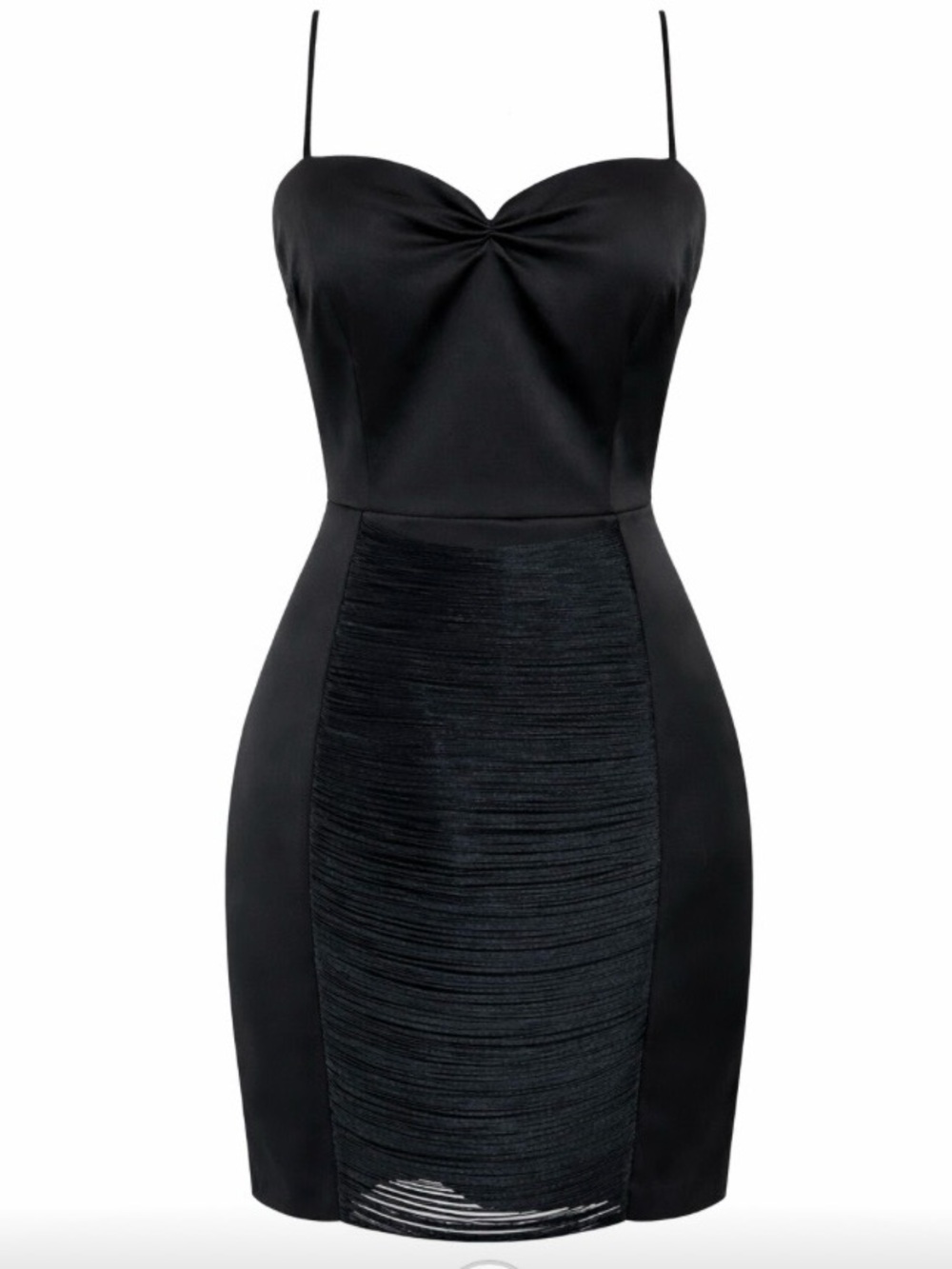 Keepsake Black Satin Cocktail Dress Spaghetti Straps Fringe Size Small